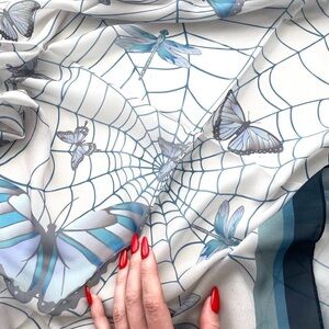 Butterflies caught in SPIDERWEB satin/chiffon scarf, limited edition